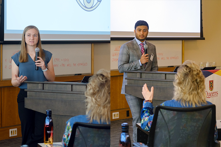 
                         Queen's Ophthalmology Research Day                                                    - 
                          Dr Rullo's Graduate students, Cassie Brand (L) and Kabeer Thaker (R).                                                     